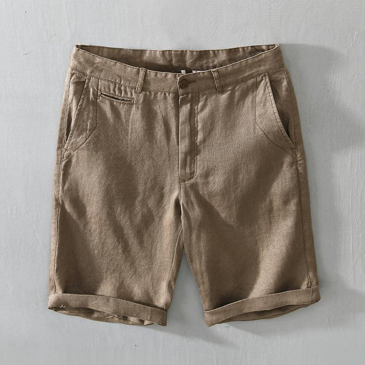 Buddha Stones Solid Color Drawstring Linen Men's Shorts With Pockets - DarkGoldenrod - US/UK/AU46，EU56 (5XL) - image 0