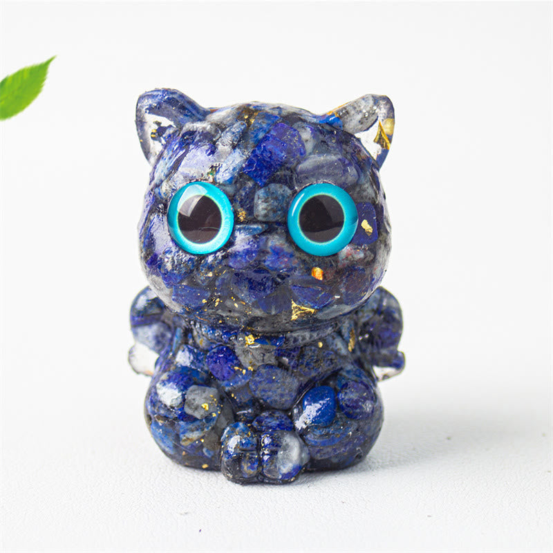 Buddha Stones Cute Cat Lazurite Lapis Lazuli Amethyst Black Obsidian Aquamarine Crystal Resin Positive Home Decoration - image 1
