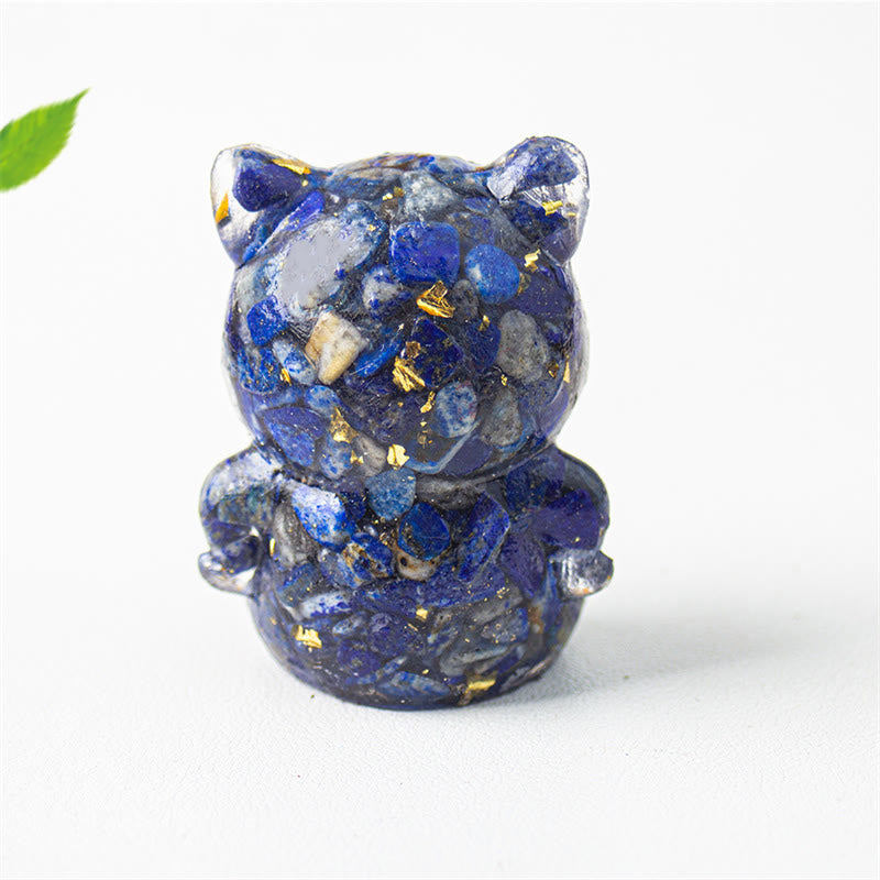 Buddha Stones Cute Cat Lazurite Lapis Lazuli Amethyst Black Obsidian Aquamarine Crystal Resin Positive Home Decoration - image 3