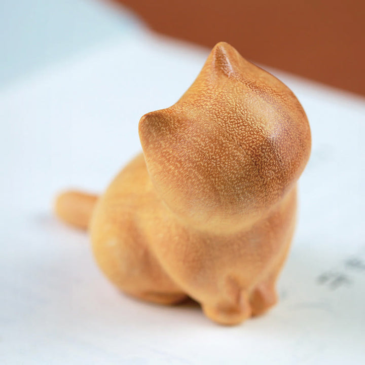 Buddha Stones Small Cat Sandalwood Protection Home Decoration(Random Type)