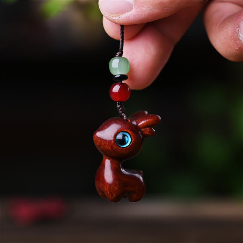Buddha Stones Small Leaf Red Sandalwood Ebony Wood Sandalwood Green Sandalwood Lucky Mini Cat Deer Sooth Phone Hanging Decoration - Small Leaf Red Sandalwood Deer - image 24