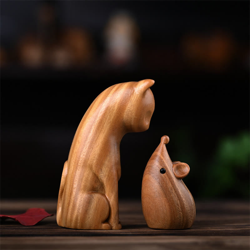 Buddha Stones Small Cat Mouse Green Sandalwood African Red Rosewood Peace Home Decoration - image 2