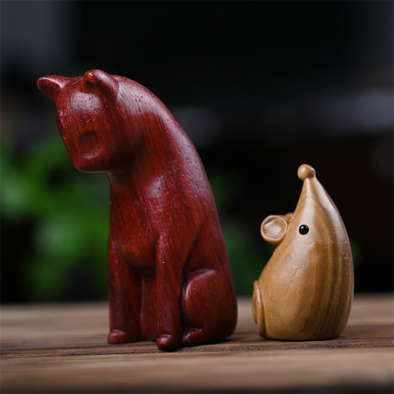 Buddha Stones Small Cat Mouse Green Sandalwood African Red Rosewood Peace Home Decoration - image 24