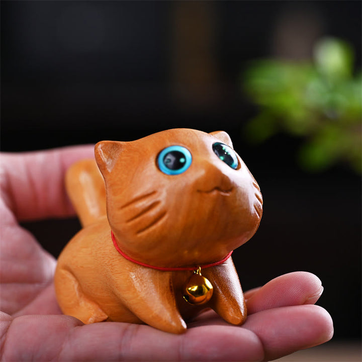 Buddha Stones Small Cute Confident Sleeping Cat Sandalwood Healing Home Decoration - image 1