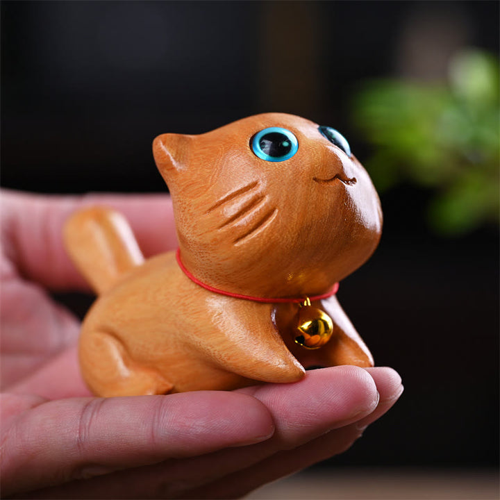 Buddha Stones Small Cute Confident Sleeping Cat Sandalwood Healing Home Decoration - image 2