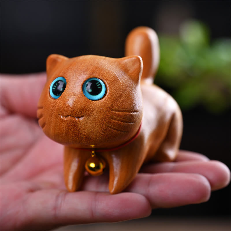 Buddha Stones Small Cute Confident Sleeping Cat Sandalwood Healing Home Decoration - image 3