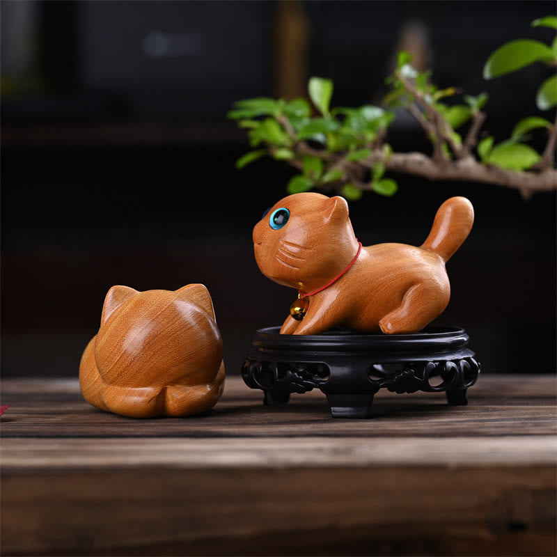 Buddha Stones Small Cute Confident Sleeping Cat Sandalwood Healing Home Decoration - image 10