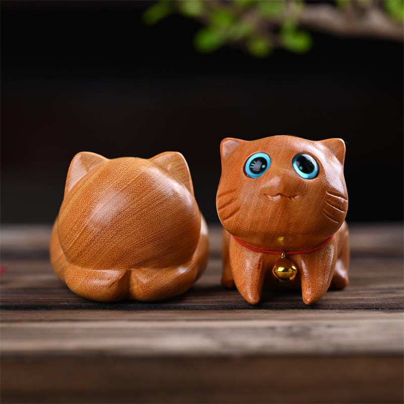 Buddha Stones Small Cute Confident Sleeping Cat Sandalwood Healing Home Decoration - image 9