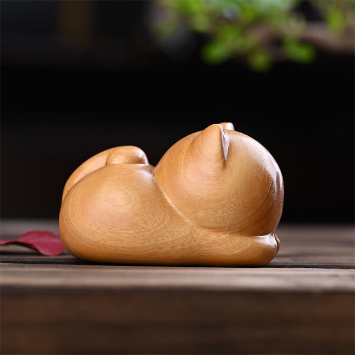 Buddha Stones Small Cute Confident Sleeping Cat Sandalwood Healing Home Decoration - image 14