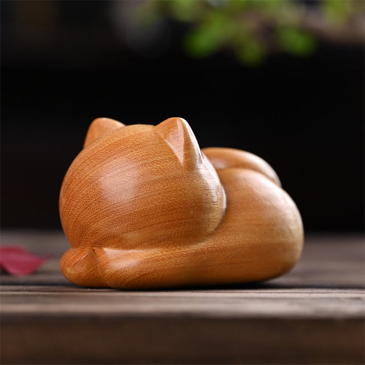 Buddha Stones Small Cute Confident Sleeping Cat Sandalwood Healing Home Decoration - image 13