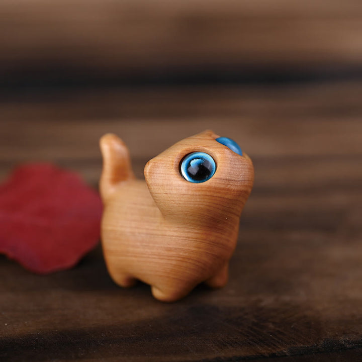 Buddha Stones Green Sandalwood Ebony Wood Sandalwood Small Leaf Red Sandalwood Mini Lucky Cat Peace Decoration - Thuja Sutchuenensis Blue Eyes 3.3*3.1*2.0cm - image 17