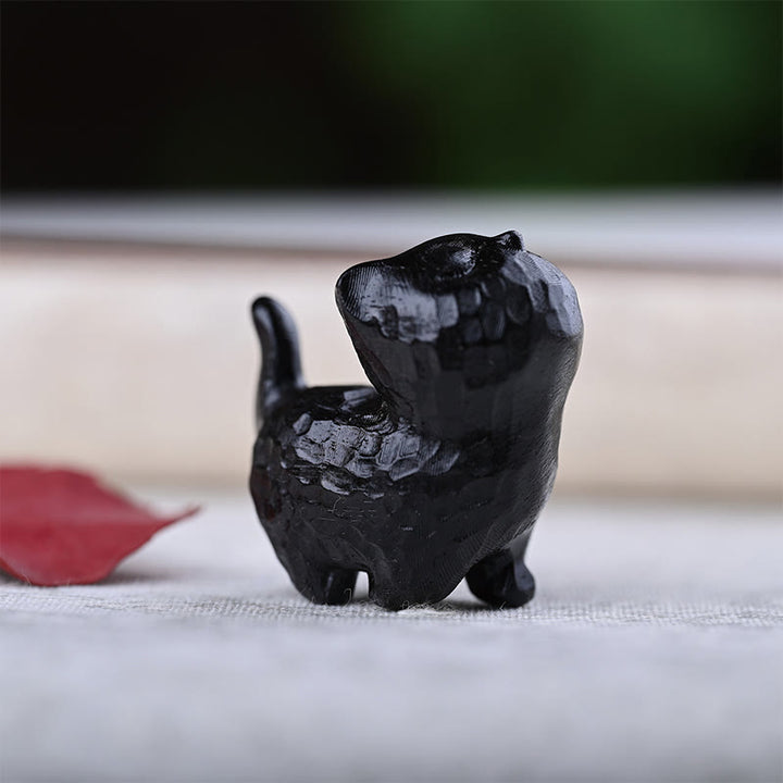 Buddha Stones Green Sandalwood Ebony Wood Sandalwood Small Leaf Red Sandalwood Mini Lucky Cat Peace Decoration - Ebony Wood Cat - image 21