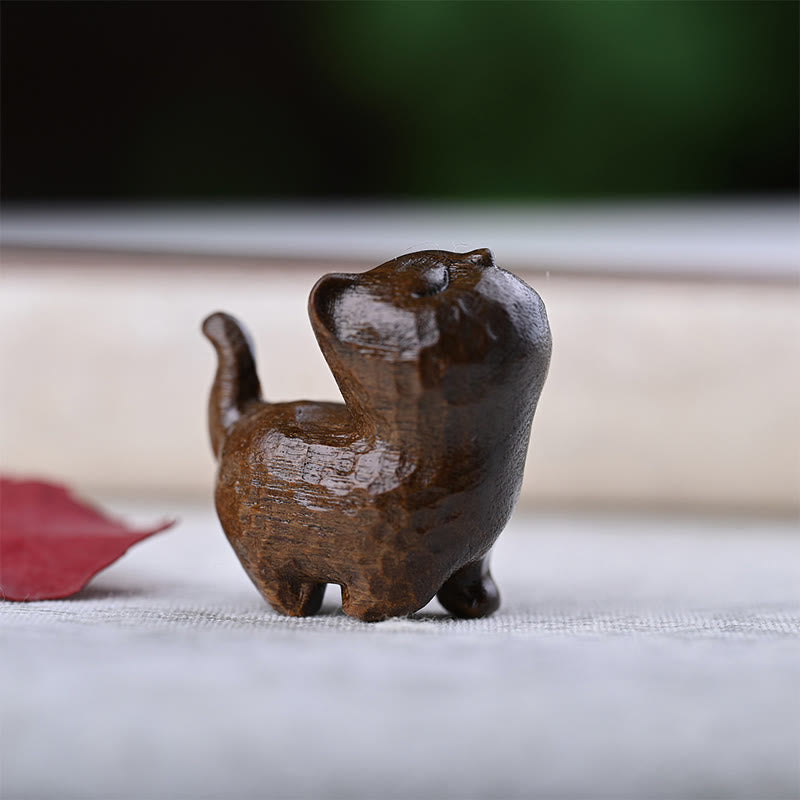 Buddha Stones Green Sandalwood Ebony Wood Sandalwood Small Leaf Red Sandalwood Mini Lucky Cat Peace Decoration - Green Sandalwood Cat - image 20