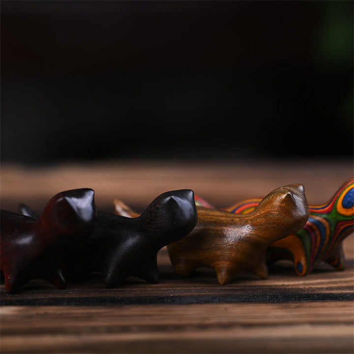 Buddha Stones Green Sandalwood Small Leaf Red Sandalwood Ebony Wood Rainbow Wood Lucky Mini Walking Cat Positive Decoration - image 20