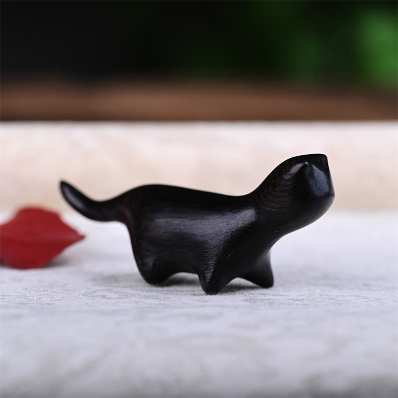 Buddha Stones Green Sandalwood Small Leaf Red Sandalwood Ebony Wood Rainbow Wood Lucky Mini Walking Cat Positive Decoration - image 9