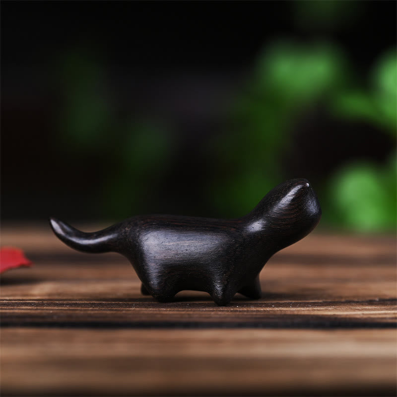 Buddha Stones Green Sandalwood Small Leaf Red Sandalwood Ebony Wood Rainbow Wood Lucky Mini Walking Cat Positive Decoration - image 8