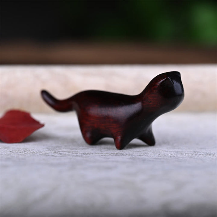 Buddha Stones Green Sandalwood Small Leaf Red Sandalwood Ebony Wood Rainbow Wood Lucky Mini Walking Cat Positive Decoration - image 12