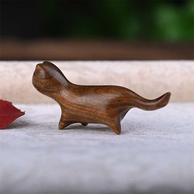 Buddha Stones Green Sandalwood Small Leaf Red Sandalwood Ebony Wood Rainbow Wood Lucky Mini Walking Cat Positive Decoration - image 4