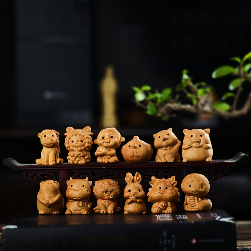 Buddha Stones 12 Chinese Zodiac Thuja Sutchuenensis Sandalwood Prosperity Mini Home Decoration