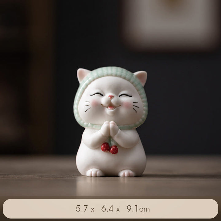 Buddha Stones Lucky Cute Cat In Scarf Ceramic Figurine Decoration - image 10