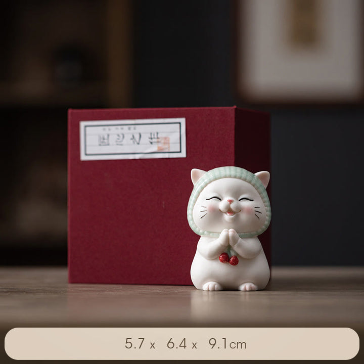 Buddha Stones Lucky Cute Cat In Scarf Ceramic Figurine Decoration - Cat(Gift Box) - image 19