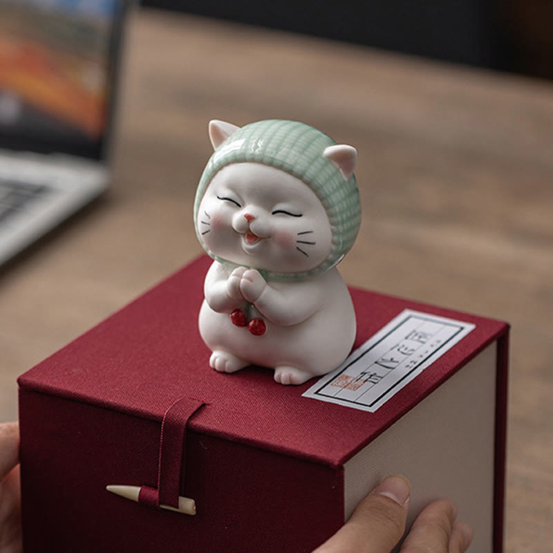 Buddha Stones Lucky Cute Cat In Scarf Ceramic Figurine Decoration - image 20
