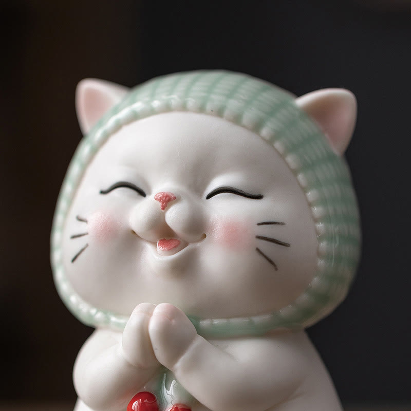 Buddha Stones Lucky Cute Cat In Scarf Ceramic Figurine Decoration - image 11