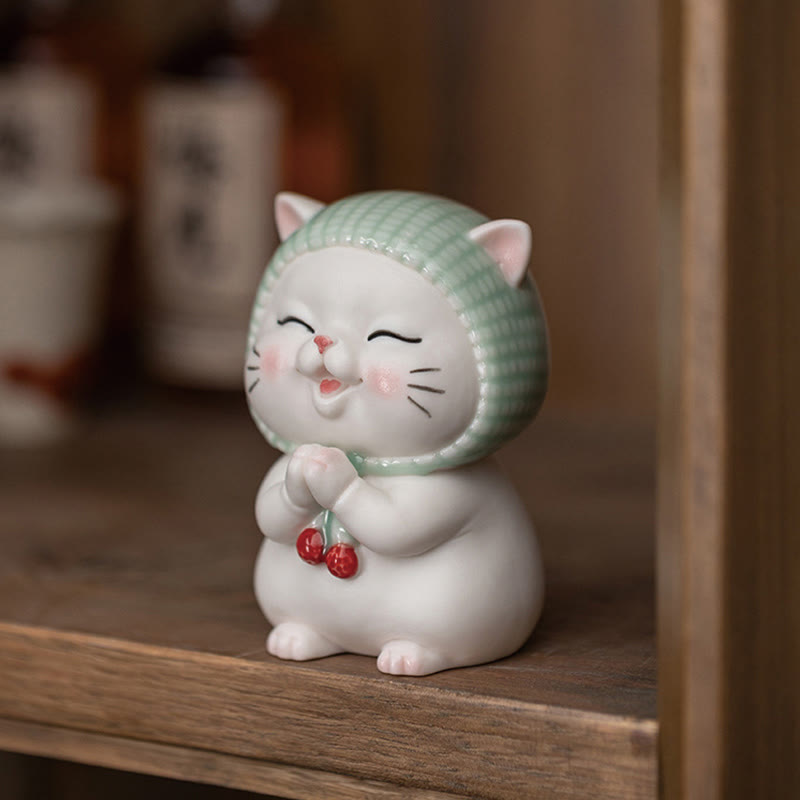 Buddha Stones Lucky Cute Cat In Scarf Ceramic Figurine Decoration - image 3