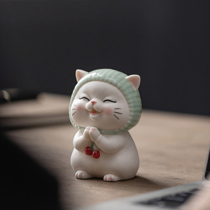 Buddha Stones Lucky Cute Cat In Scarf Ceramic Figurine Decoration - image 8