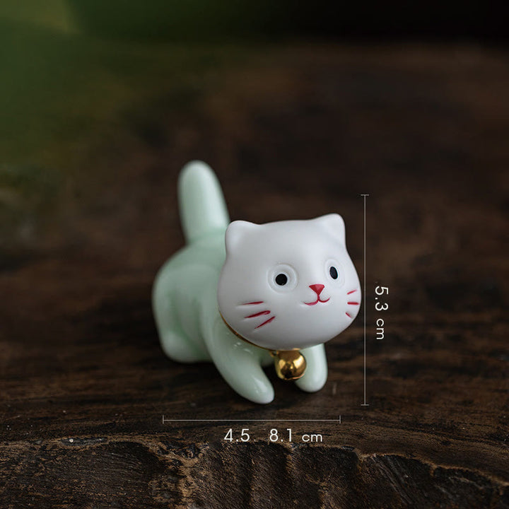 Buddha Stones Mini Lucky Cute Cat Light Green White Ceramic Figurine Decoration - Cat 4.7*5.4*6.5cm - image 14