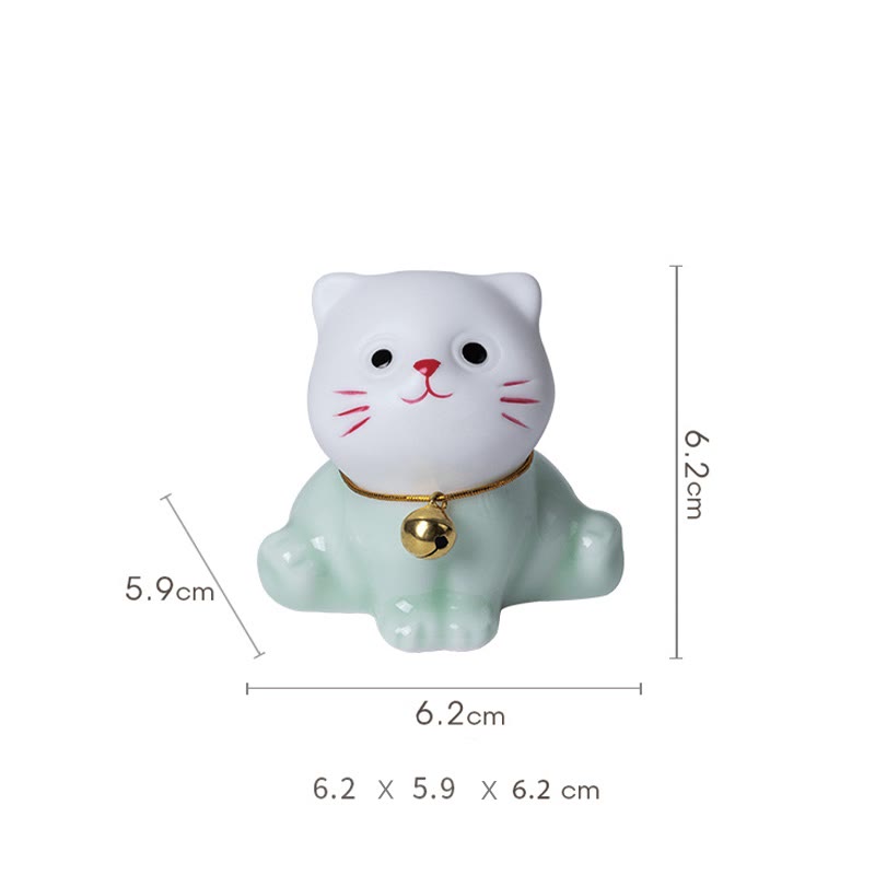 Buddha Stones Mini Lucky Cute Cat Light Green White Ceramic Figurine Decoration - image 12
