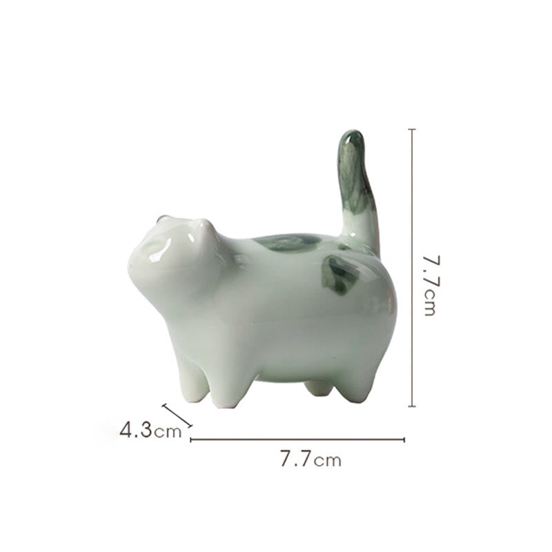 Buddha Stones Mini Lucky Cute Spotted Standing Cat Sleeping Kitten Ceramic Figurine Decoration - image 11