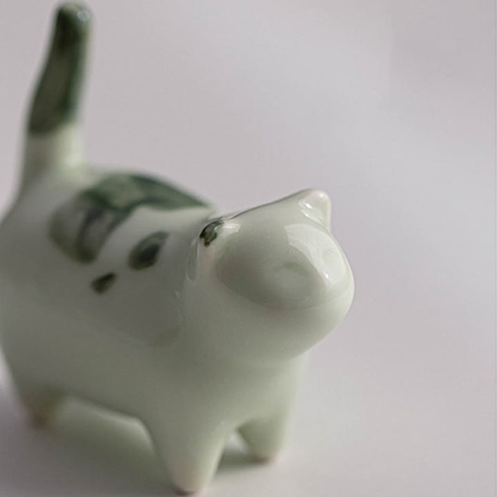 Buddha Stones Mini Lucky Cute Spotted Standing Cat Sleeping Kitten Ceramic Figurine Decoration - image 9