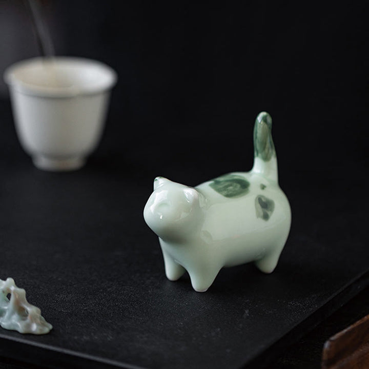 Buddha Stones Mini Lucky Cute Spotted Standing Cat Sleeping Kitten Ceramic Figurine Decoration - image 5