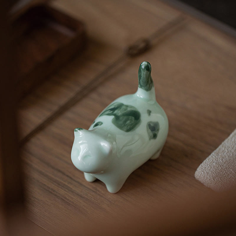 Buddha Stones Mini Lucky Cute Spotted Standing Cat Sleeping Kitten Ceramic Figurine Decoration - image 8