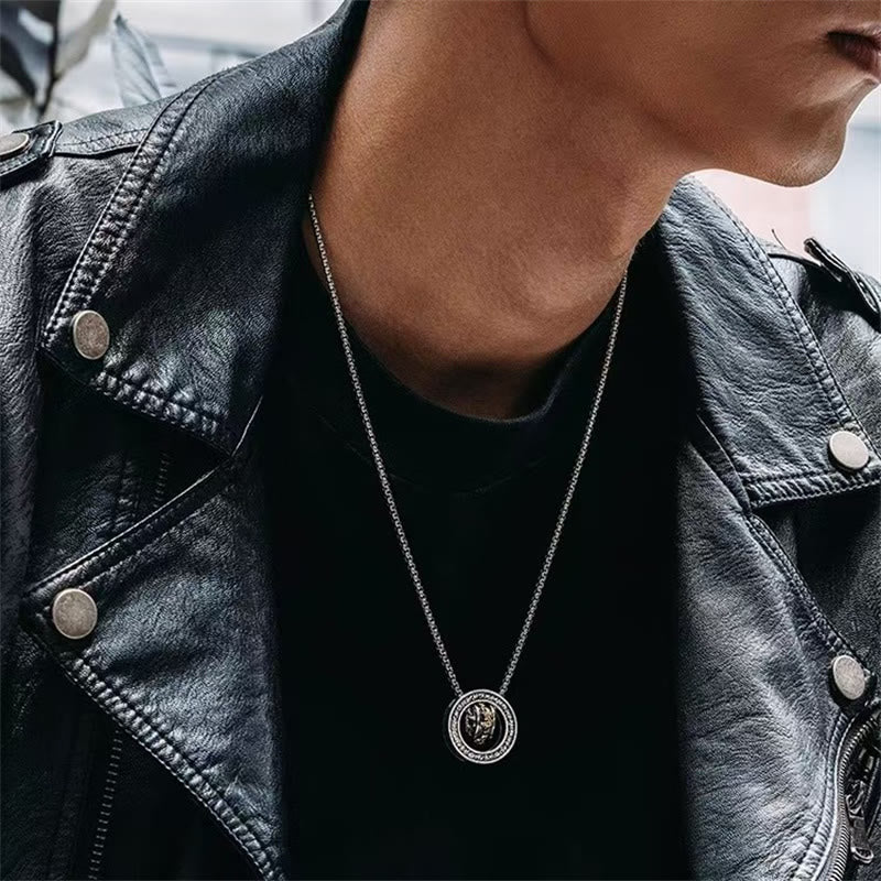 Buddha Stones Double Ring PiXiu Peace Buckle Wealth Rotatable Necklace Pendant - image 2