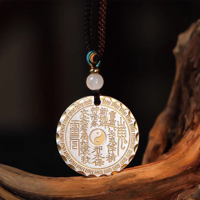 Buddha Stones Mountain Ghosts Spend Money Yin Yang Bagua Design Copper Harmony Necklace Pendant - image 3