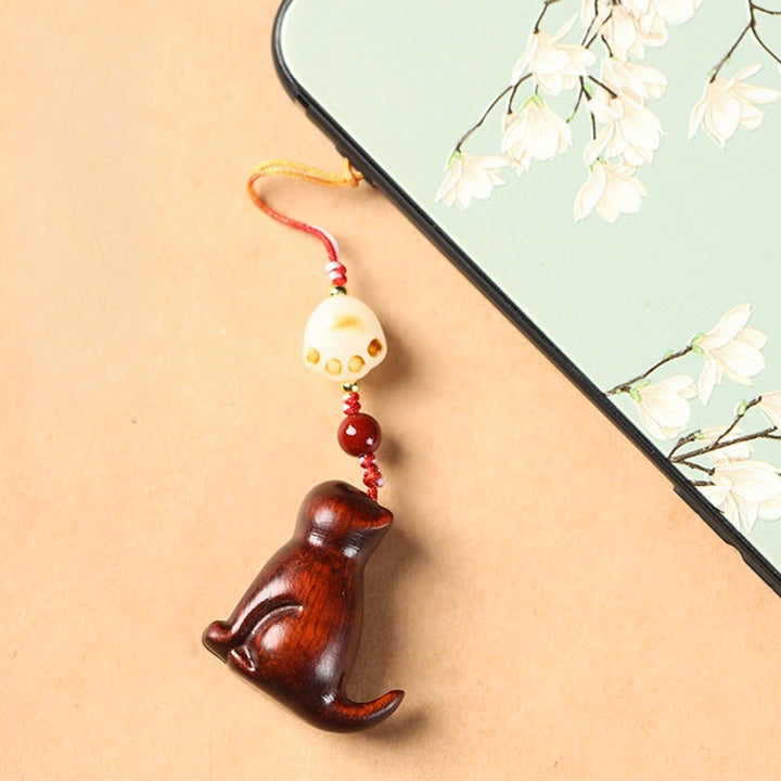 Buddha Stones Small Leaf Red Sandalwood Green Sandalwood Sandalwood Sitting Cat Sooth Phone Hanging Decoration