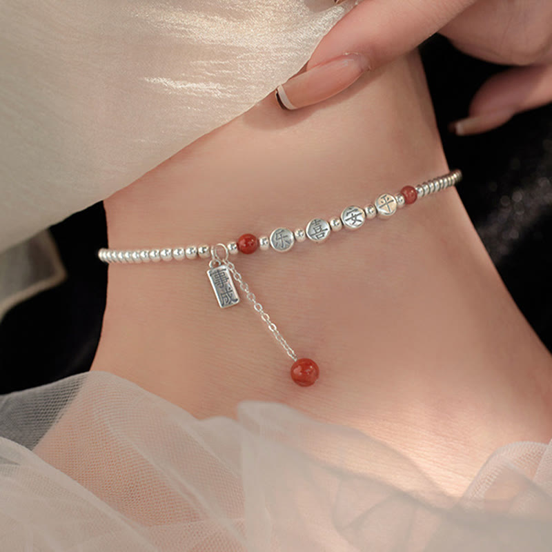 Buddha Stones 925 Sterling Silver Small Beads Red Agate Peace And Joy Blessing Anklet - image 4