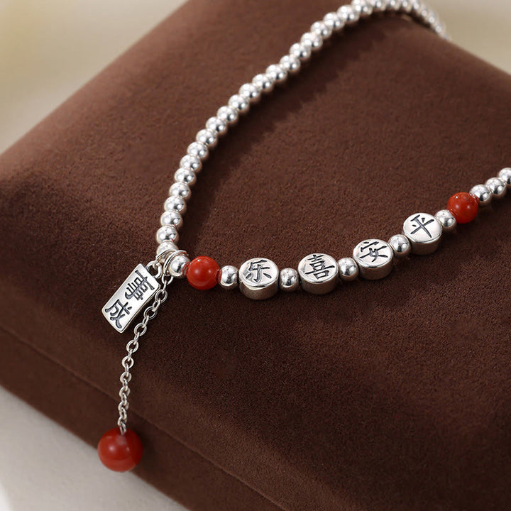 Buddha Stones 925 Sterling Silver Small Beads Red Agate Peace And Joy Blessing Anklet - image 3