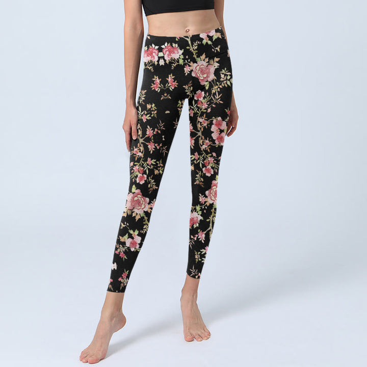 Buddha Stones Rose Flower Leaf Print Gym Leggings Women's Yoga Pants - image 6