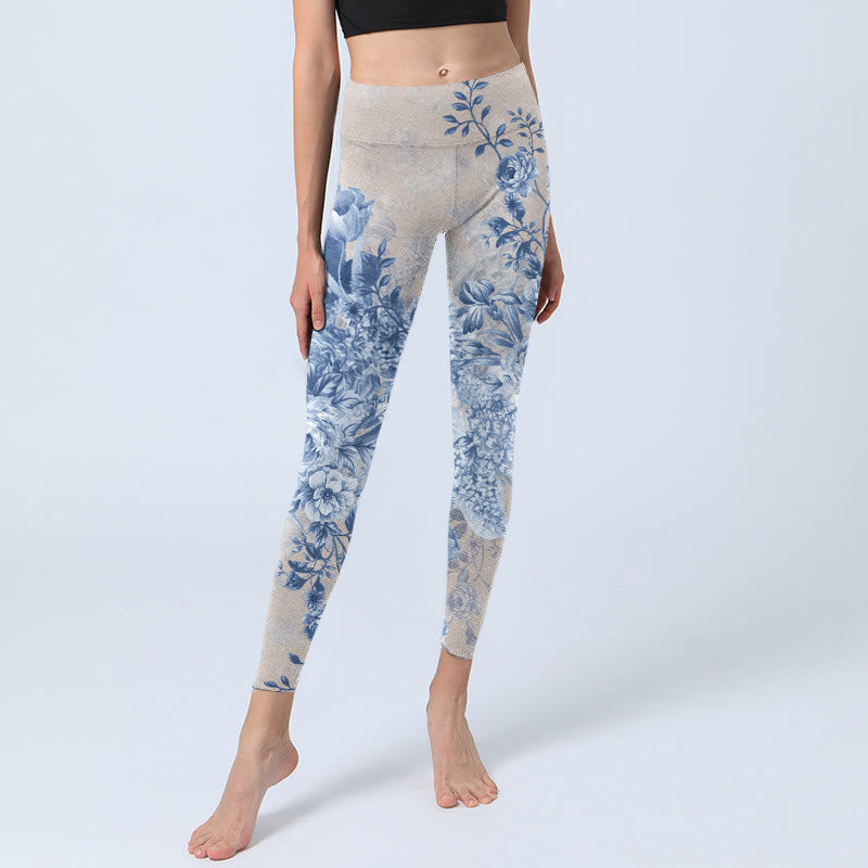 Buddha Stones Rose Daisy Print Gym Leggings Women's Yoga Pants