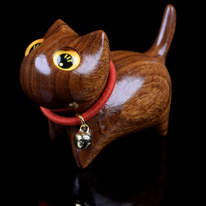 Buddha Stones Rosewood Carving Cat Warmth Home Decoration - Yellow About 65*32*48mm - image 3