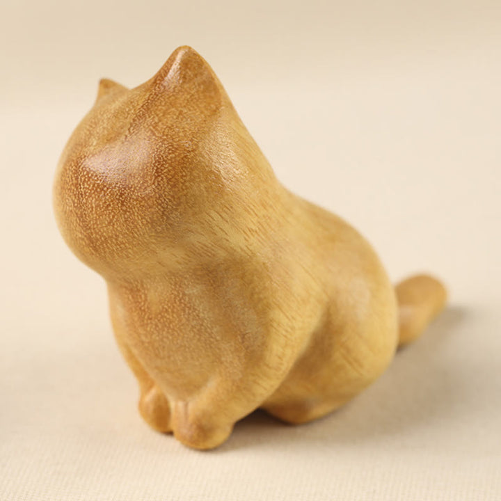 Buddha Stones Small Cat Sandalwood Protection Home Decoration(Random Type)