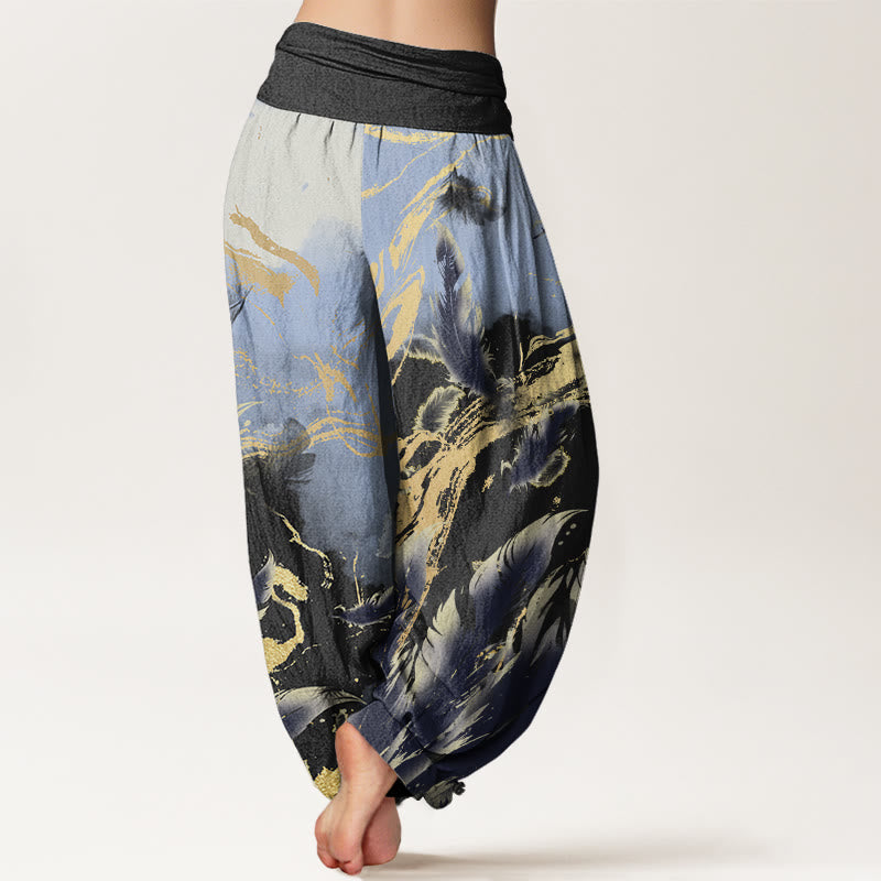 Buddha Stones Casual Floating Feathers Sky Pattern Women's Elastic Waist Harem Pants