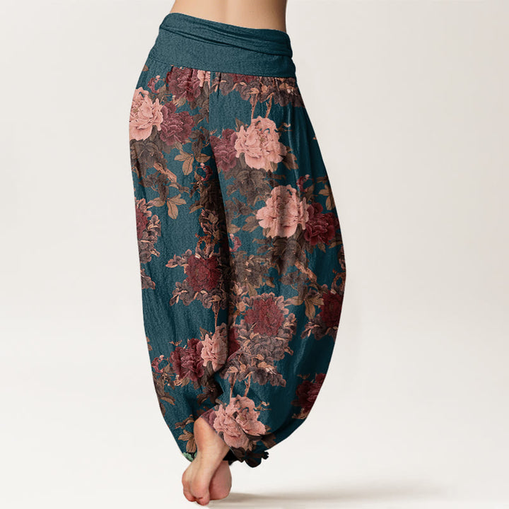 Buddha Stones Casual Lush Peony Flowers Leaf Pattern Women's Elastic Waist Harem Pants - image 9