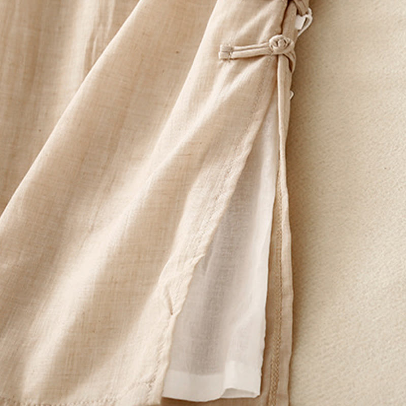 Buddha Stones Casual Plain Color Chinese Frog Button Cotton Linen Women's Wide Leg Pants - image 12