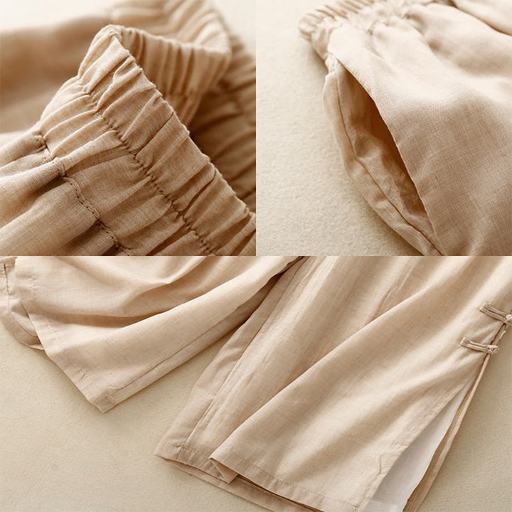 Buddha Stones Casual Plain Color Chinese Frog Button Cotton Linen Women's Wide Leg Pants - image 16