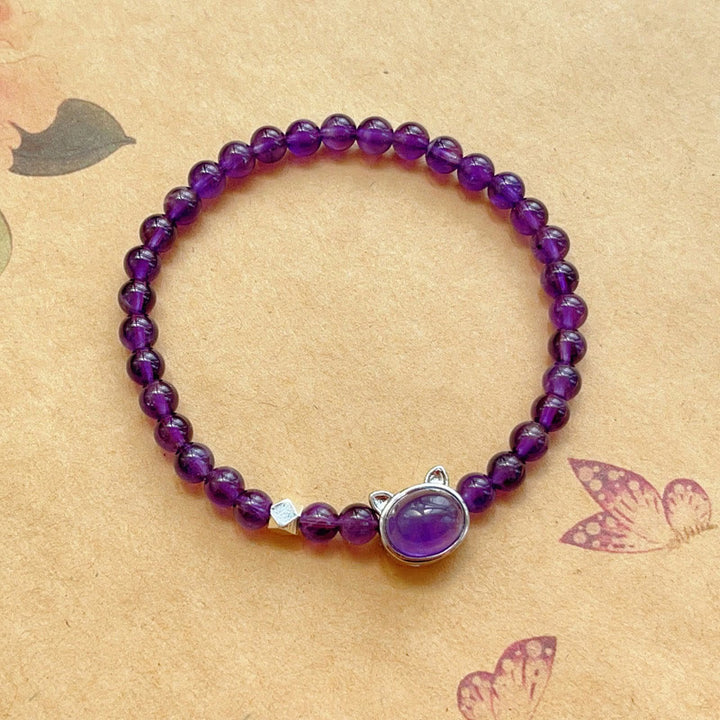 Buddha Stones Amethyst Faceless Cat Balance Bracelet