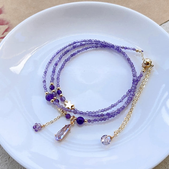 Buddha Stones Natural Amethyst Water Drop Star Meditation Triple Wrap Bracelet